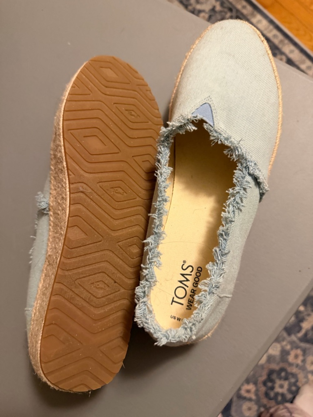 Toms Light Blue Frayed Canvas Slip-On Loafers - Picture 2 of 3